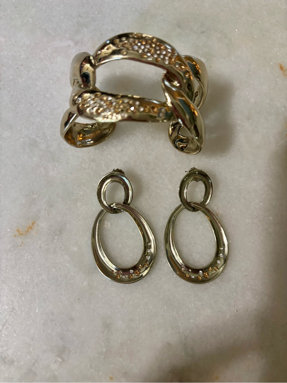 Two-Tone Statement Cuff Bracelet & Drop Earrings Set